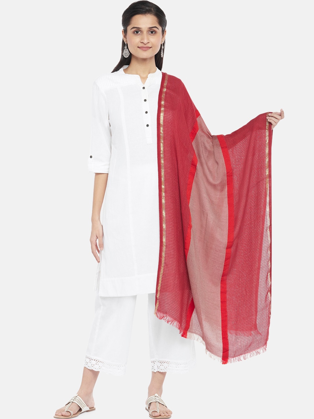 

RANGMANCH BY PANTALOONS Women Magenta Pink & Gold-Coloured Woven-Design Shawl