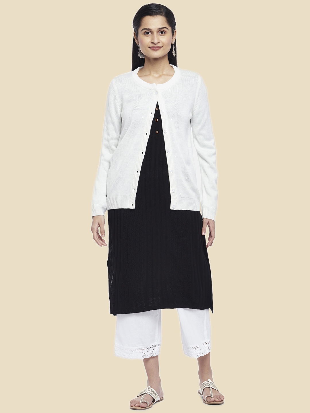 

RANGMANCH BY PANTALOONS Women Off White Cardigan