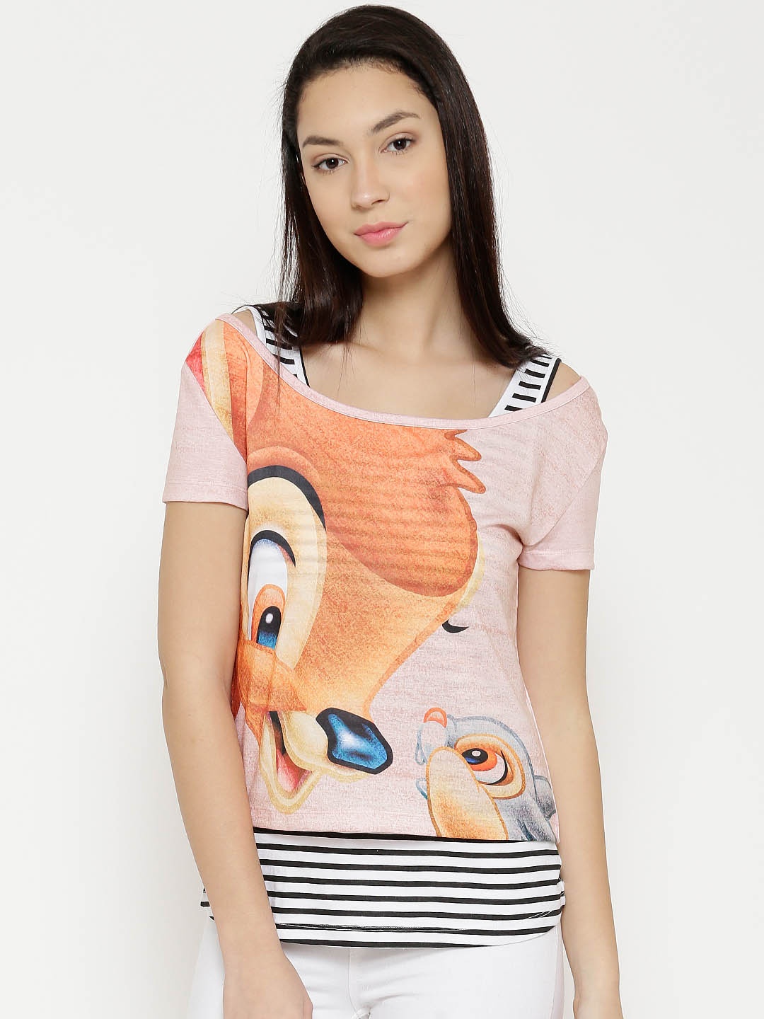 

Disney by Vero Moda Women Peach-Coloured Printed Crop Boxy Top