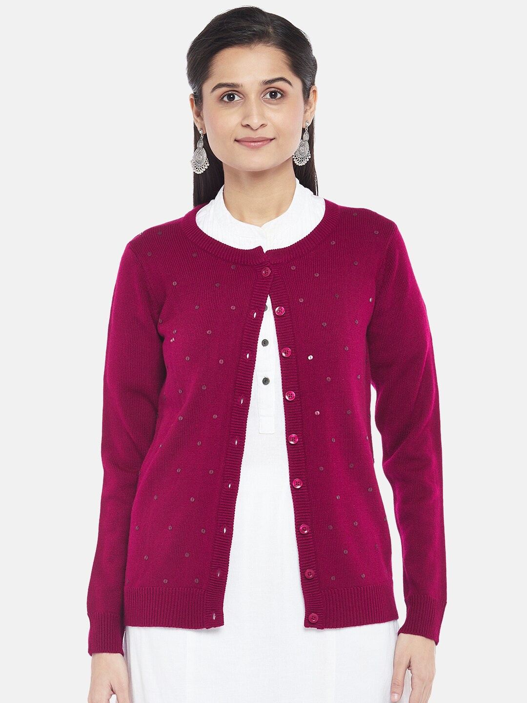 

RANGMANCH BY PANTALOONS Women Fuchsia Cardigan