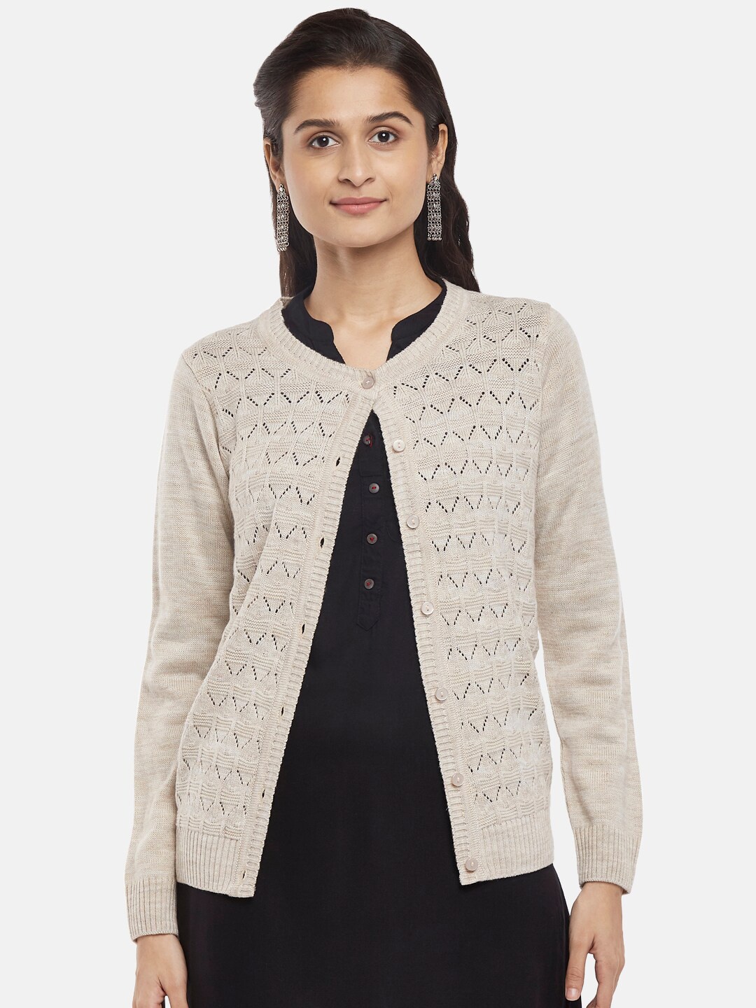 

RANGMANCH BY PANTALOONS Women Beige Acrylic Cardigan