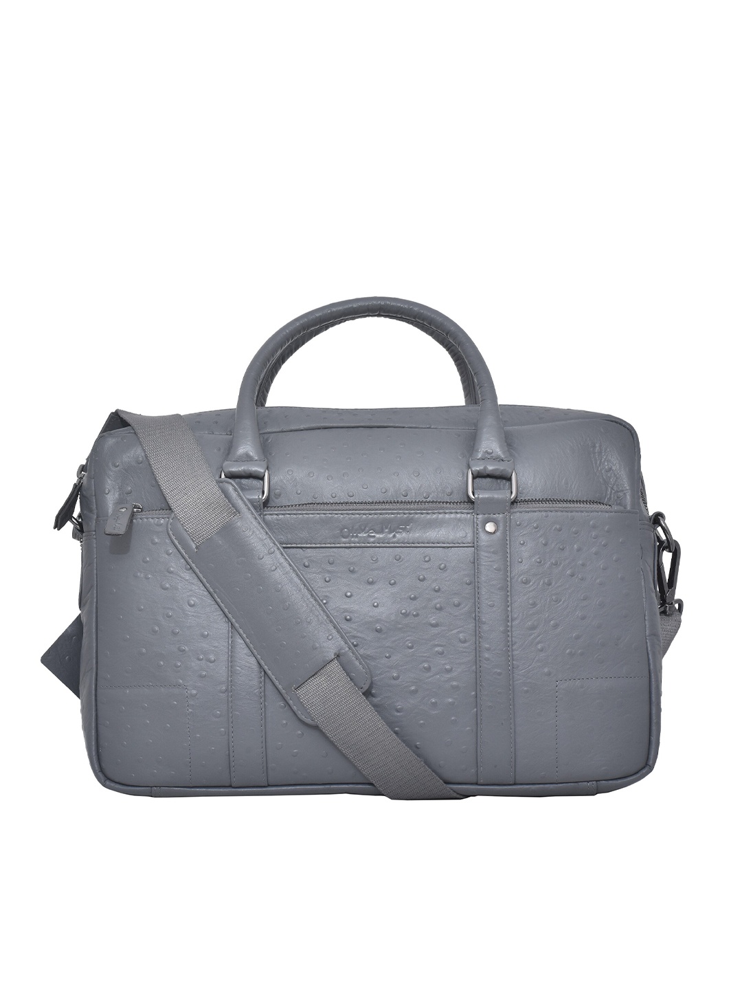 

OLIVE MIST Unisex Grey Textured Leather Laptop Bag