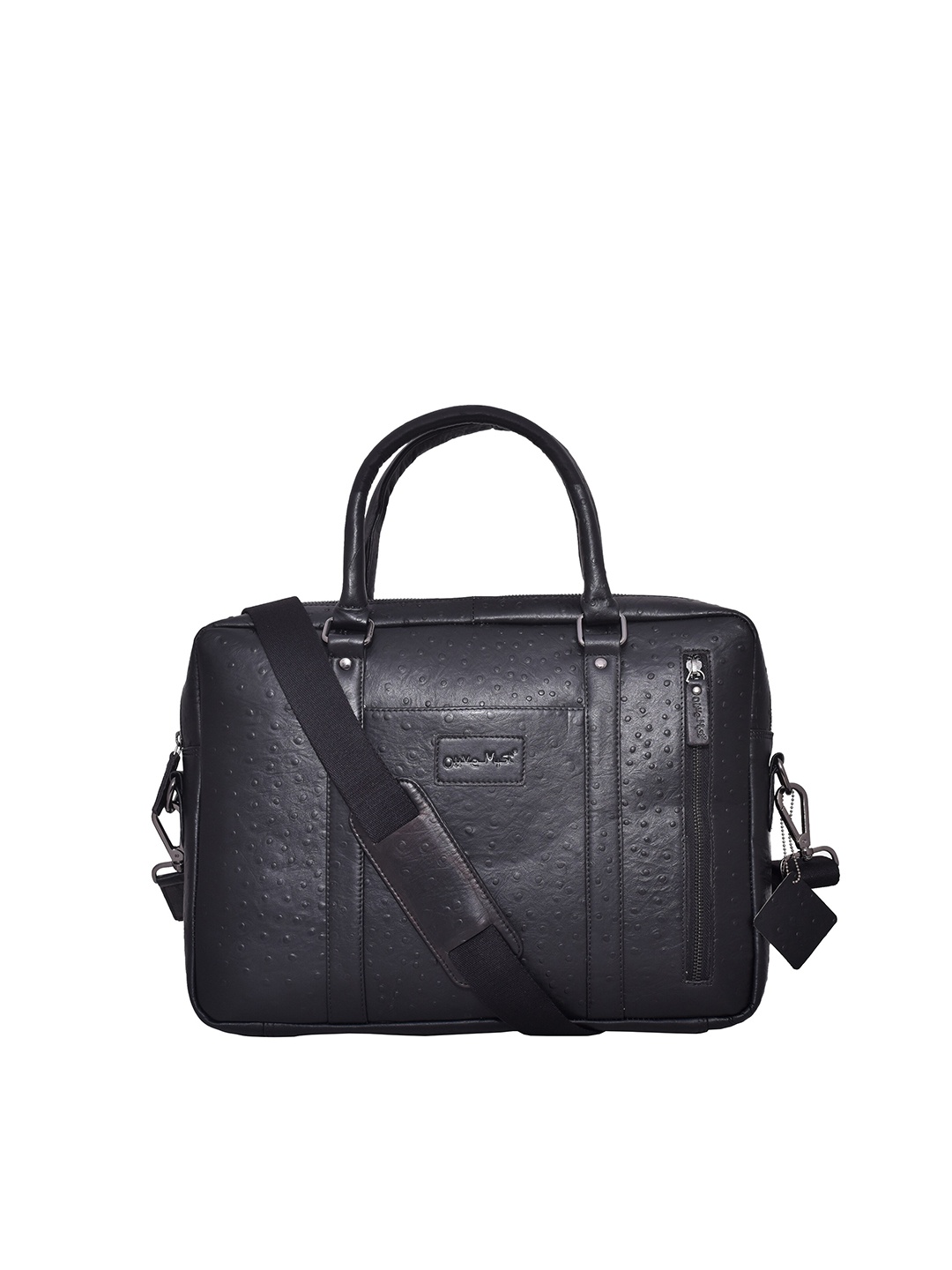 

OLIVE MIST Unisex Black Textured Leather Laptop Bag