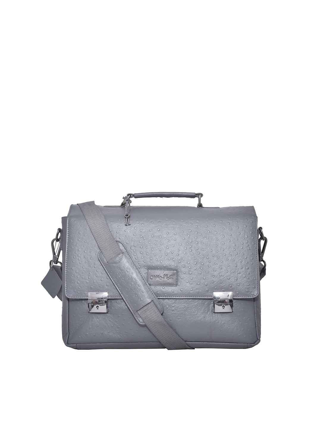 

OLIVE MIST Unisex Grey Textured Leather Laptop Bag