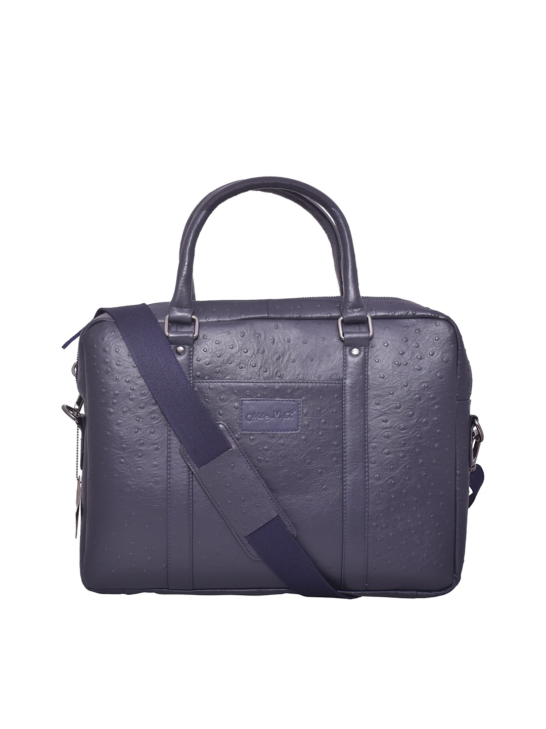 

OLIVE MIST Unisex Blue Textured Genuine Leather Laptop Bag