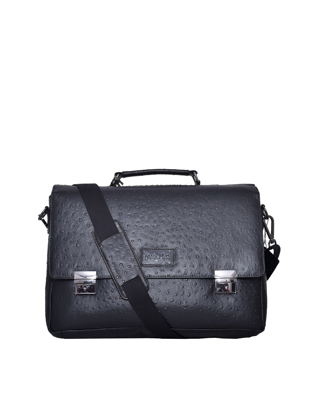 

OLIVE MIST Unisex Black Textured Leather Laptop Bag