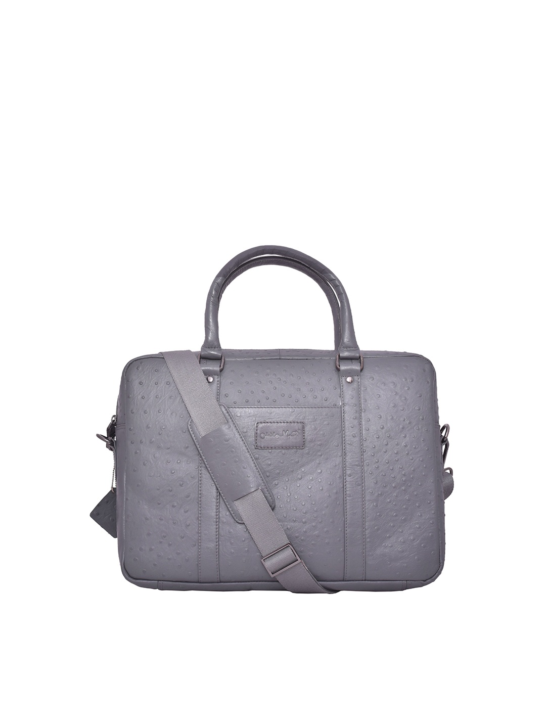 

OLIVE MIST Unisex Grey Textured Leather Laptop Bag