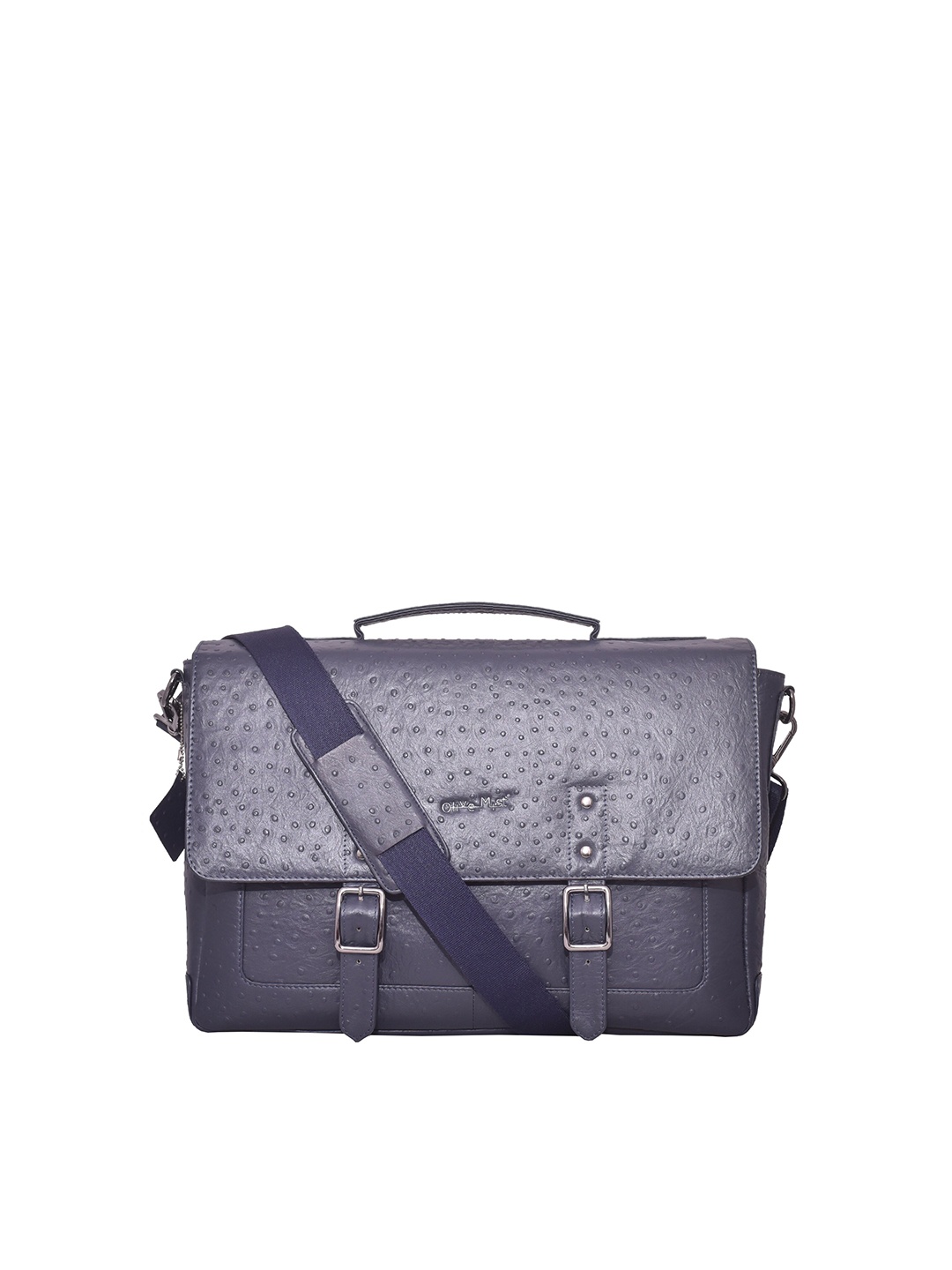 

OLIVE MIST Unisex Blue Textured Genuine Leather Laptop Bag