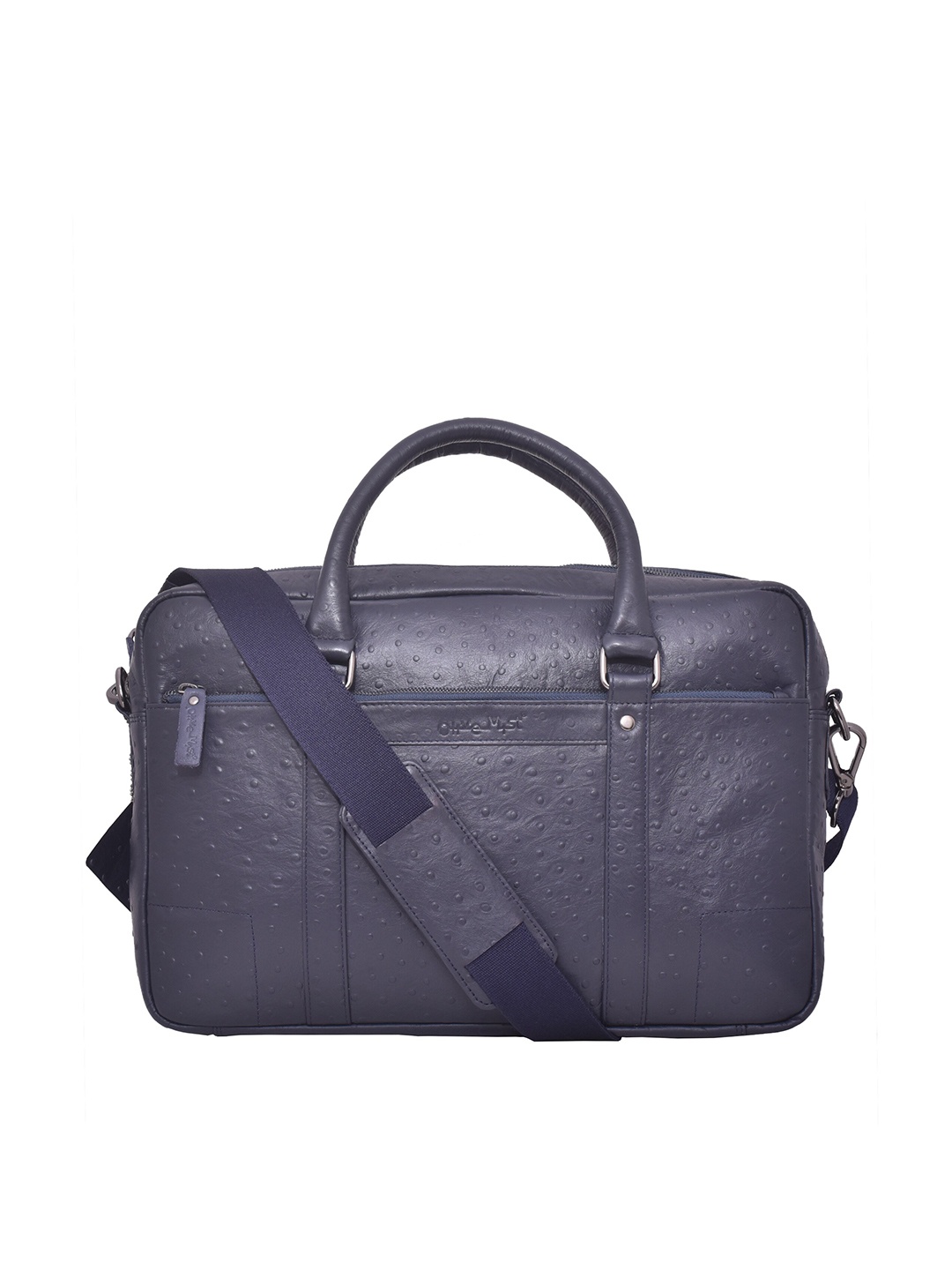 

OLIVE MIST Unisex Blue Textured Leather Laptop Bag