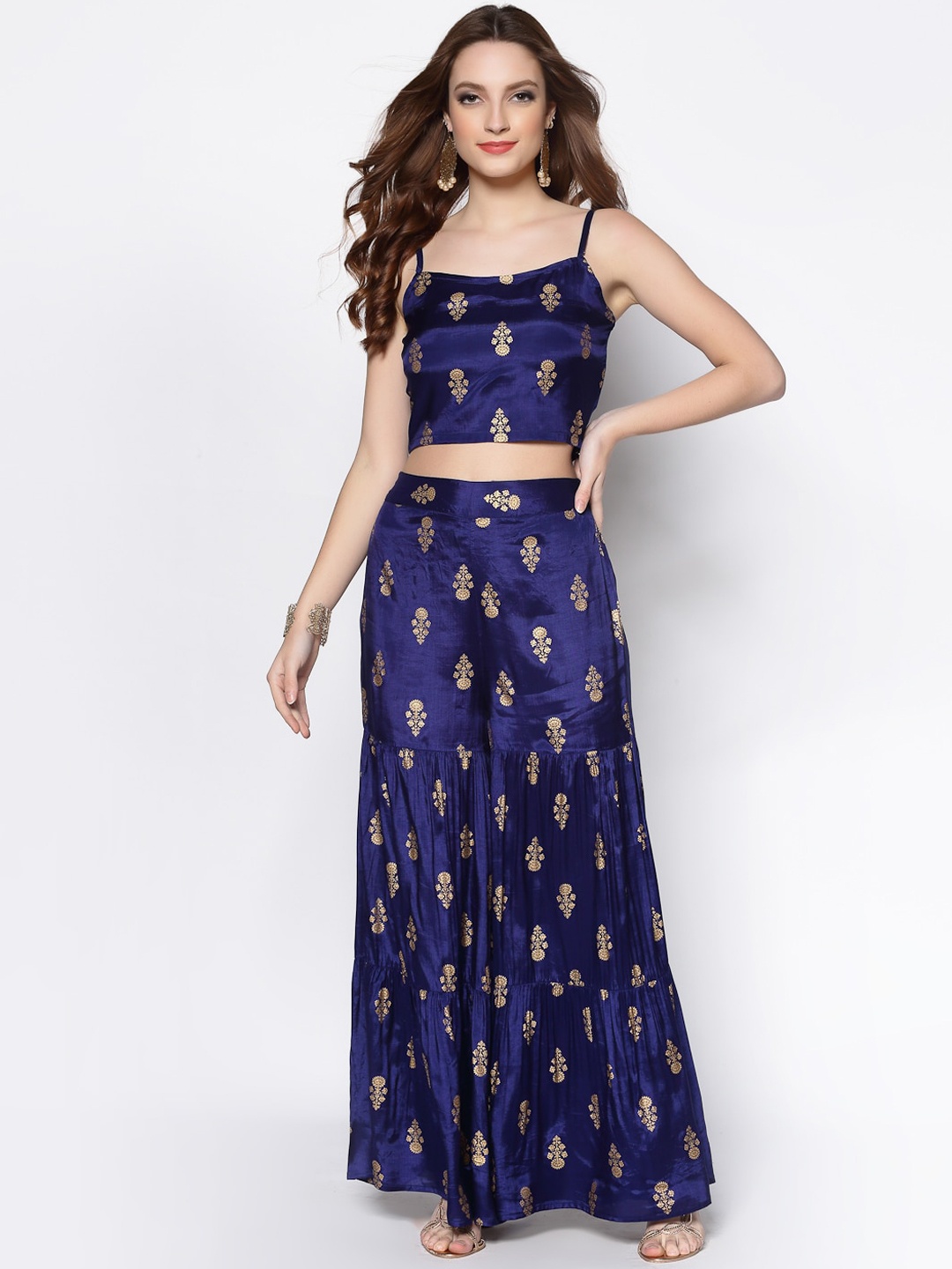 

Sera Women Blue Floral Printed Panelled Kurti with Skirt