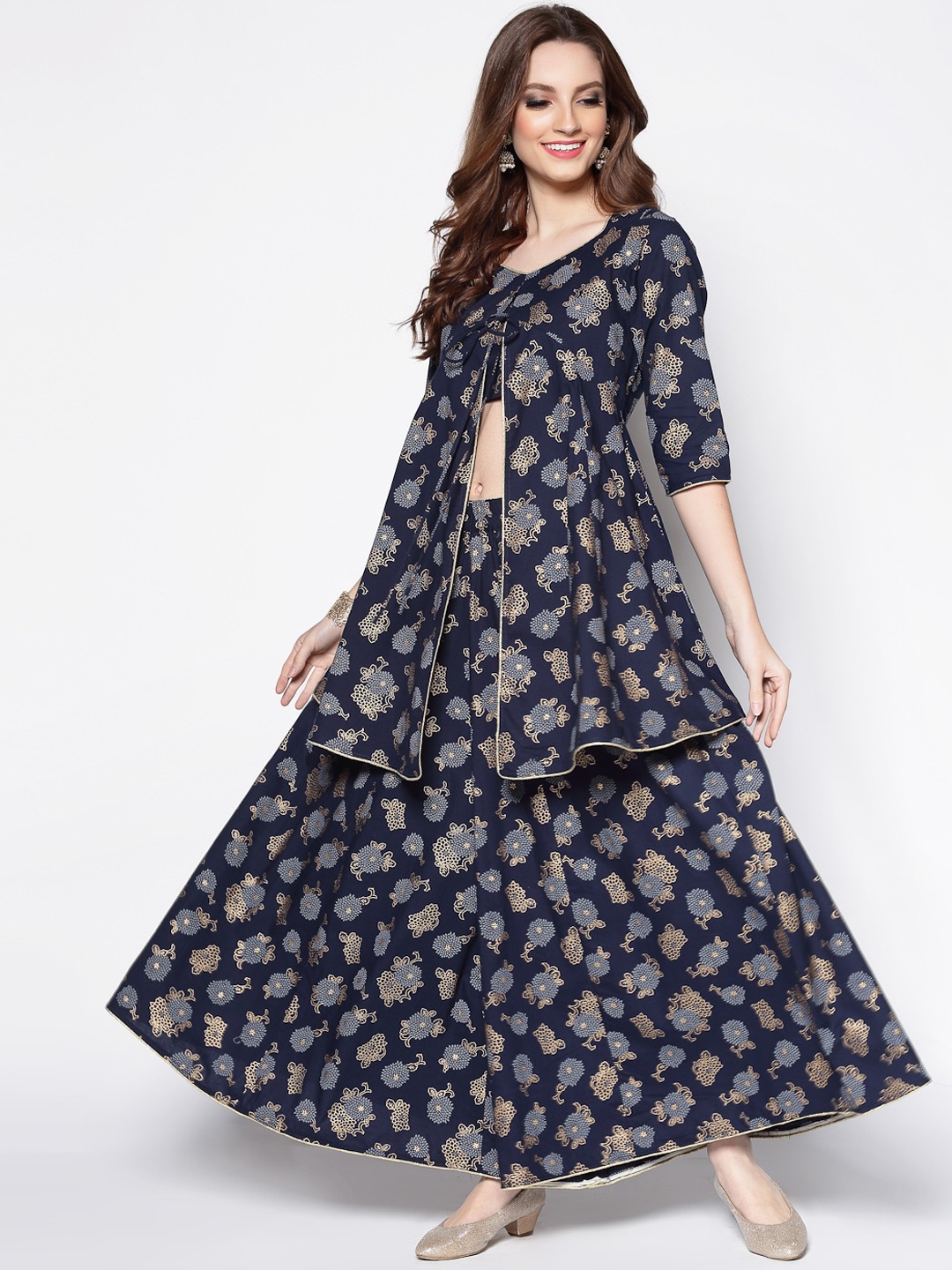 

Sera Women Navy Blue Ethnic Motifs Printed Anarkali Kurta