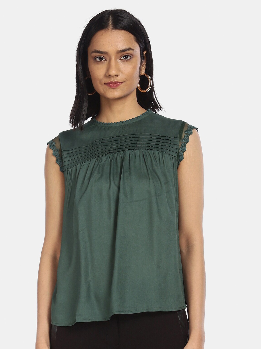 

Cherokee Olive Green Pleated Regular Top