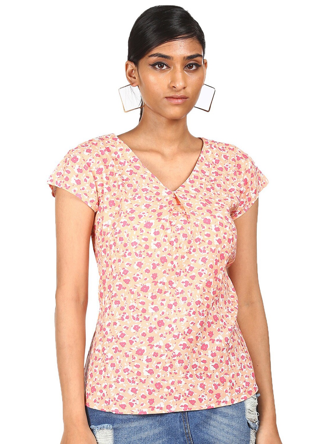 

Cherokee Coral & Pink Floral Printed Top