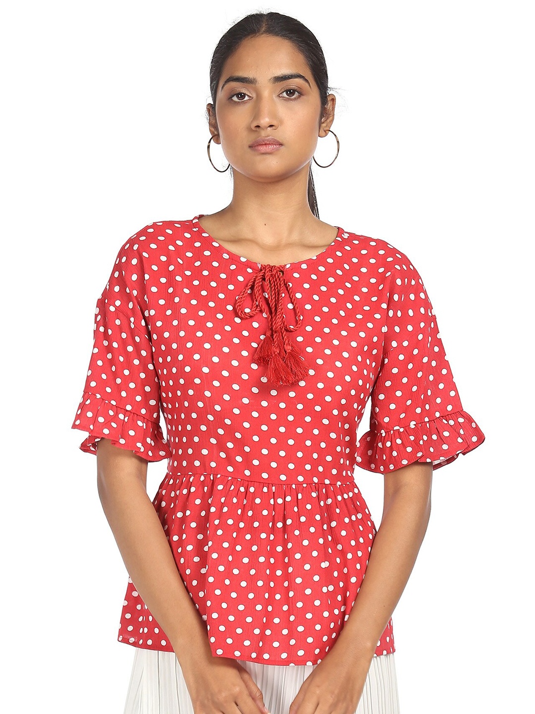 

Cherokee Red & White Polka Dot Peplum Top