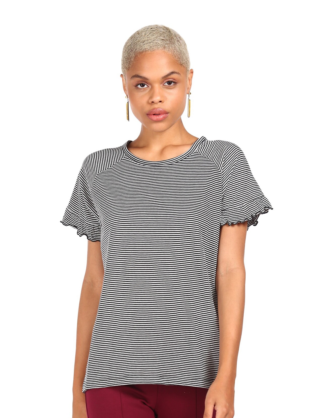

Cherokee Women Black Striped Regular Top