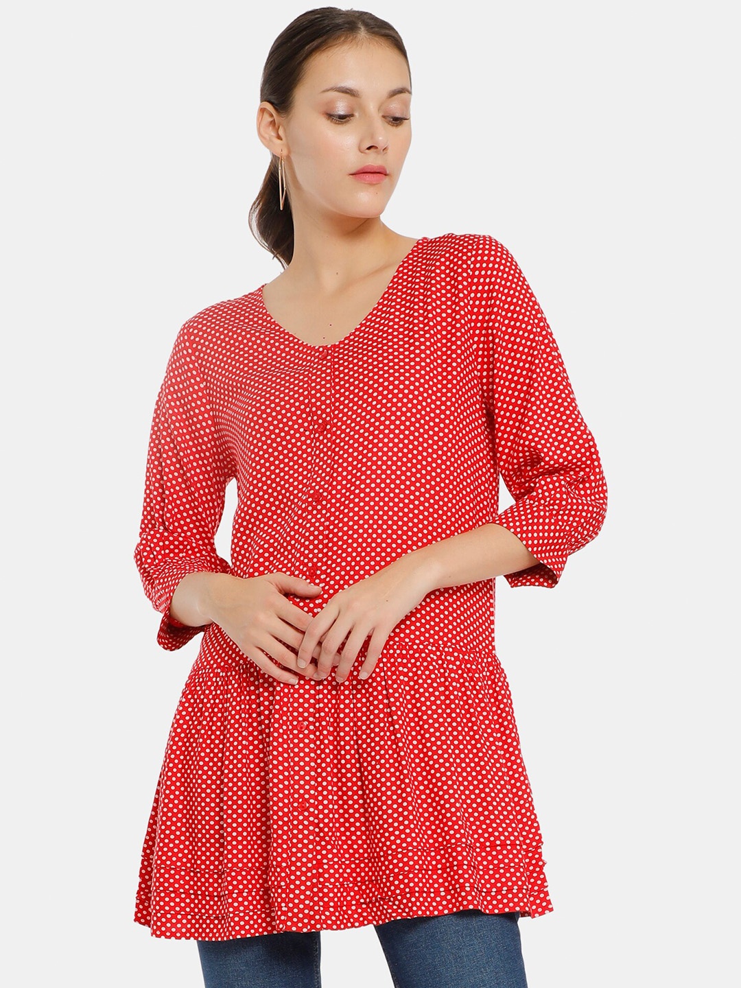 

Cherokee Red A-Line Polka Dot Longline Top
