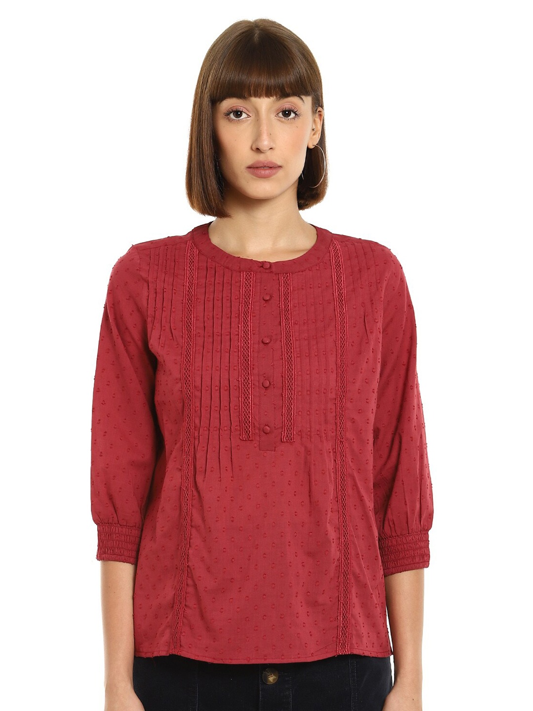 

Cherokee Red Embroidered Shirt Style Top