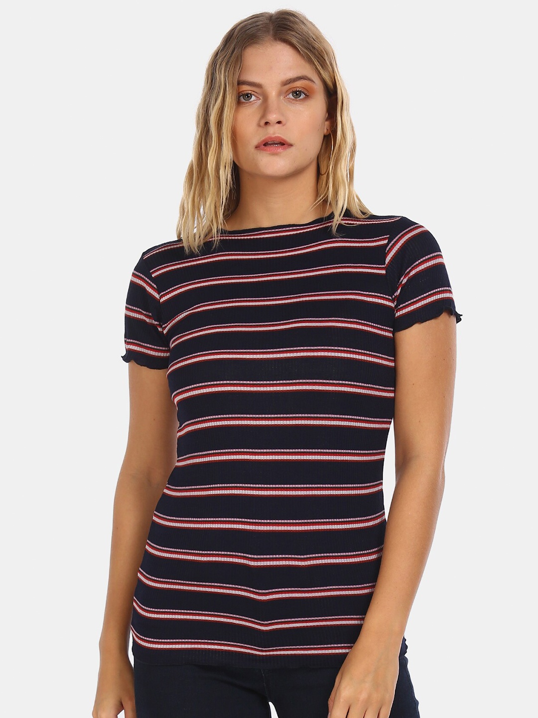 

Cherokee Navy Blue & Pink Striped Top