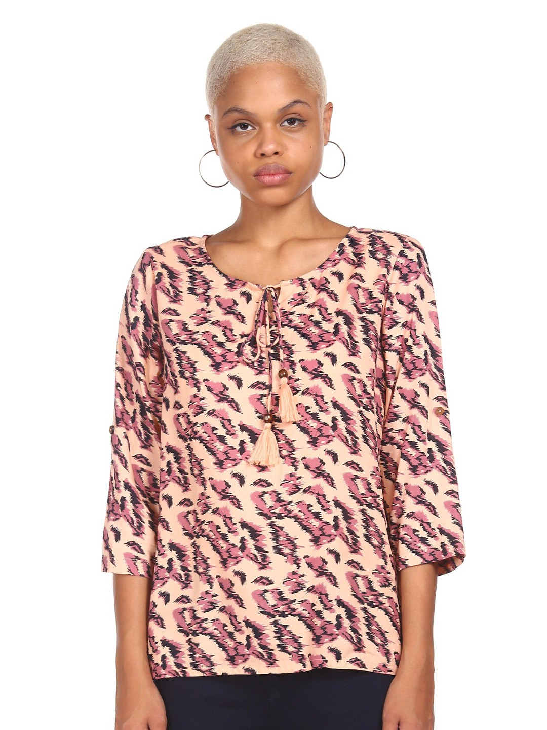 

Cherokee Orange Tie-Up Neck Regular Top