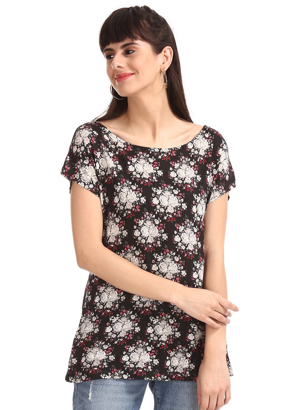 

Cherokee Women Black Floral Printed Regular Top
