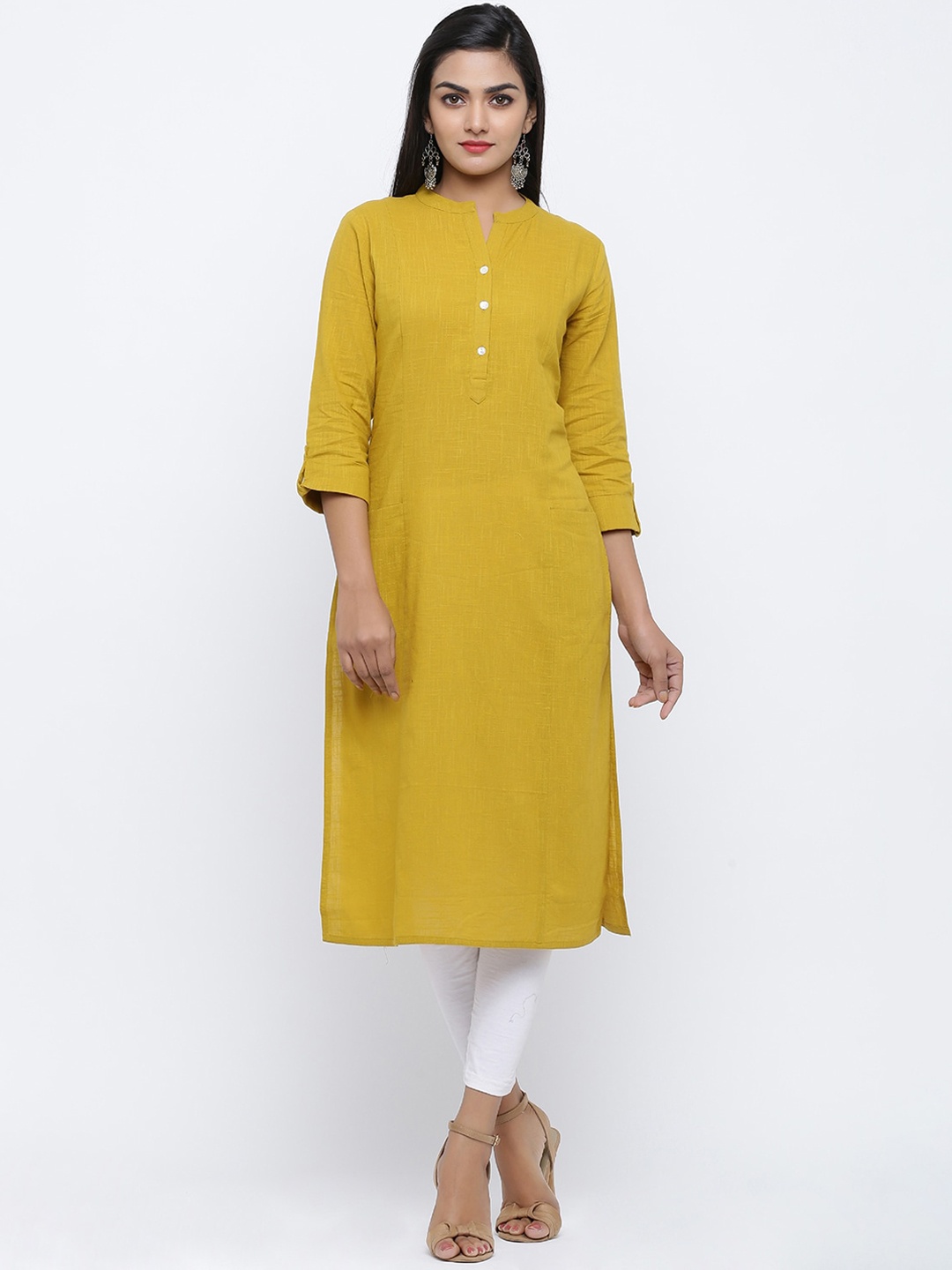 

Fusion Threads Women Mustard Yellow Kurta