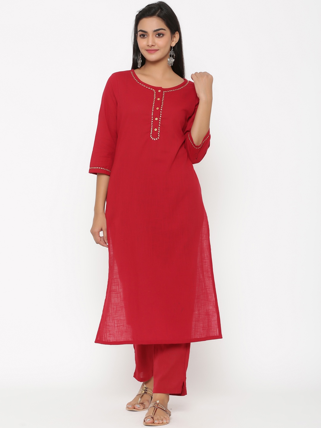 

Fusion Threads Women Maroon Pure Cotton Kurta with Trousers