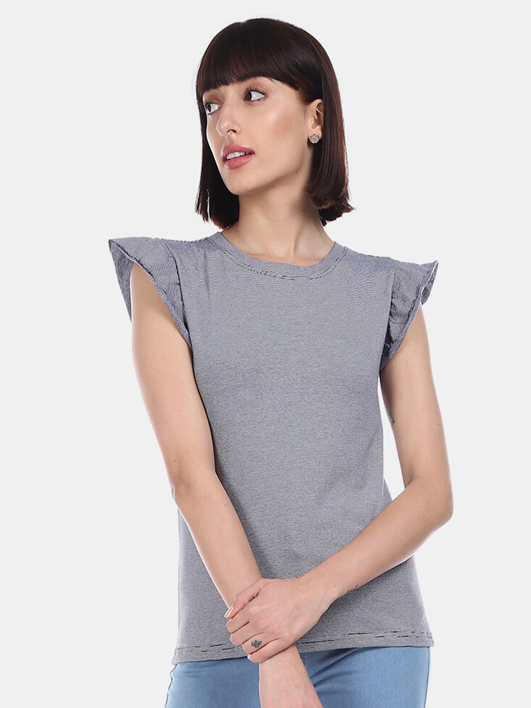 

Sugr Blue & White Striped Regular Top