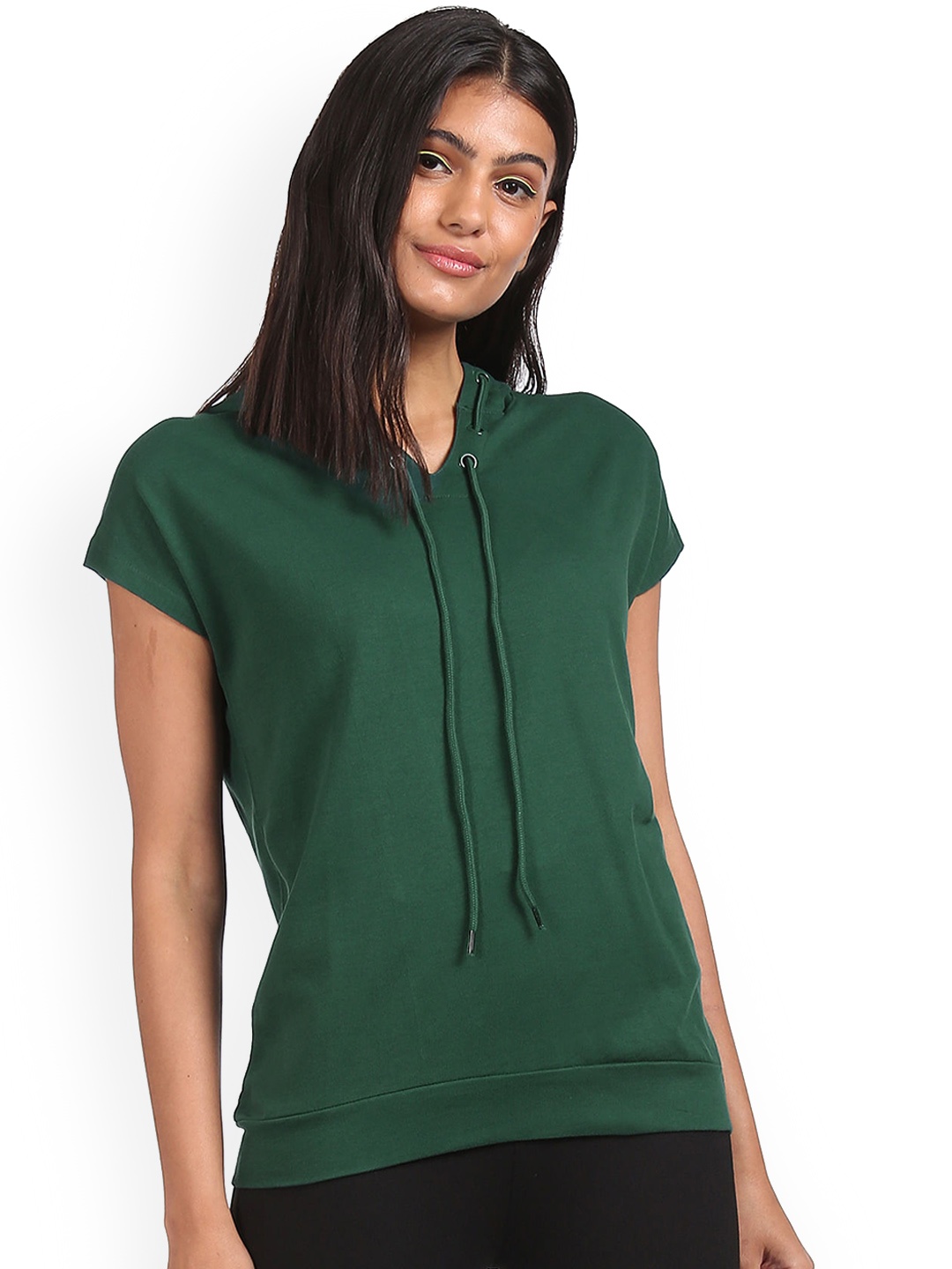 

Sugr Teal Green Short Sleeve Solid Hooded Top