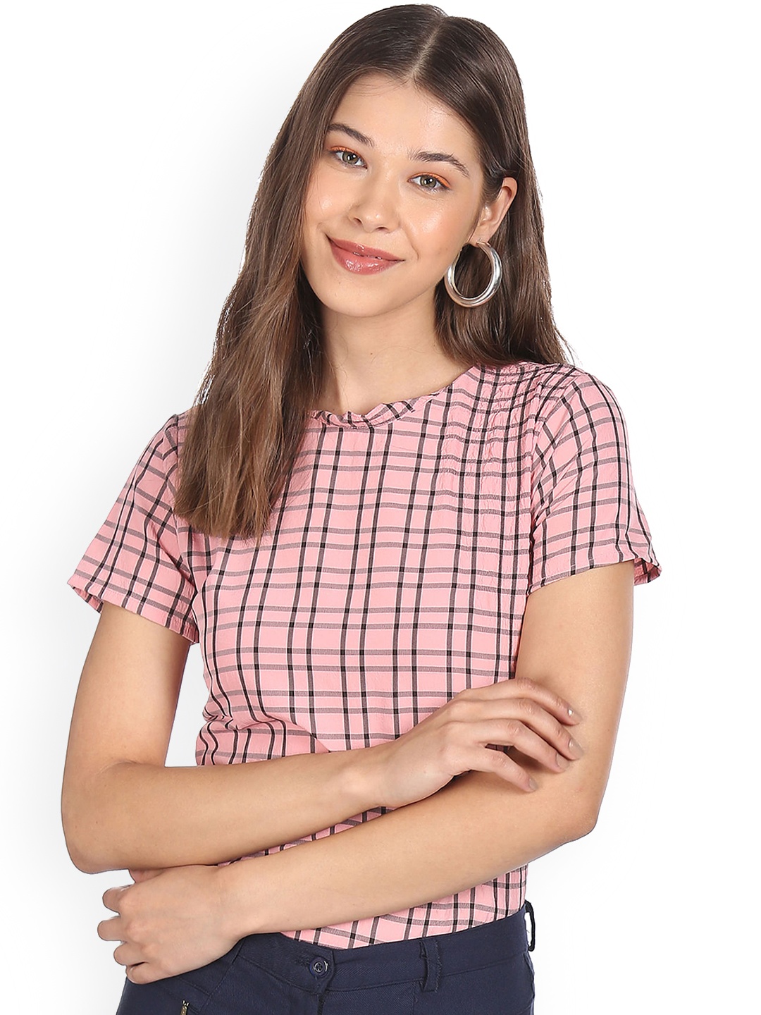 

Sugr Pink Round Neck Crinkled Top