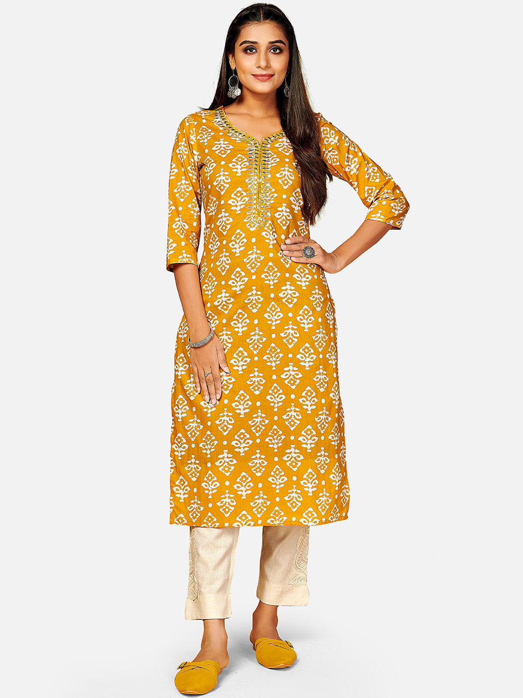 

Vbuyz Women Yellow Ethnic Motifs Printed Kurta