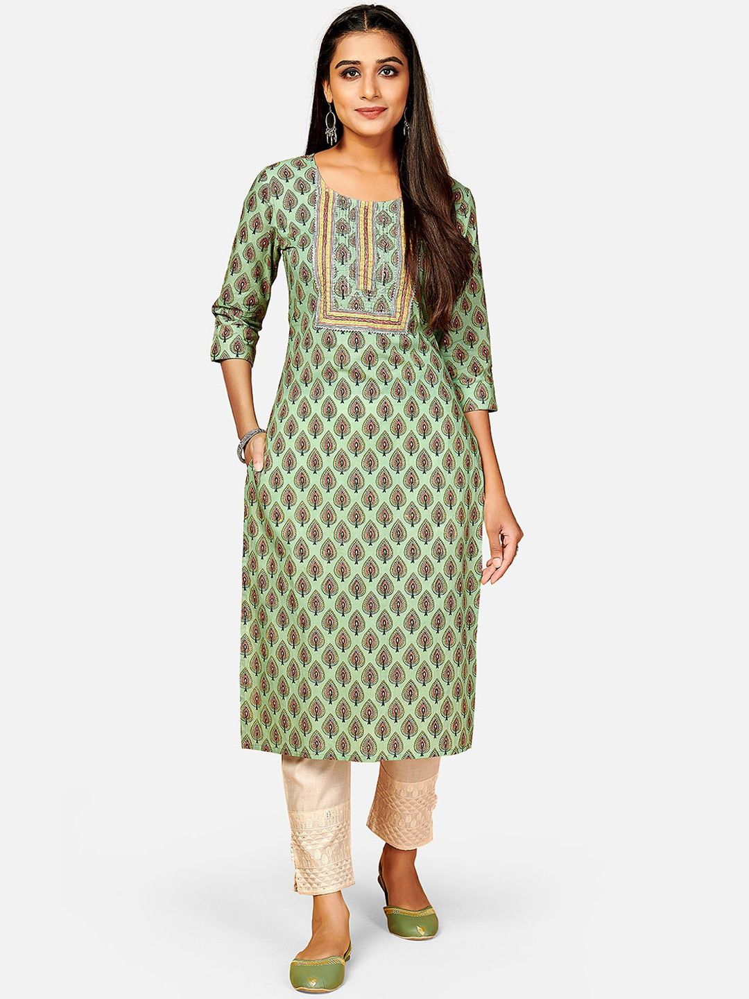 

Vbuyz Women Green Ethnic Motifs Printed Kurta