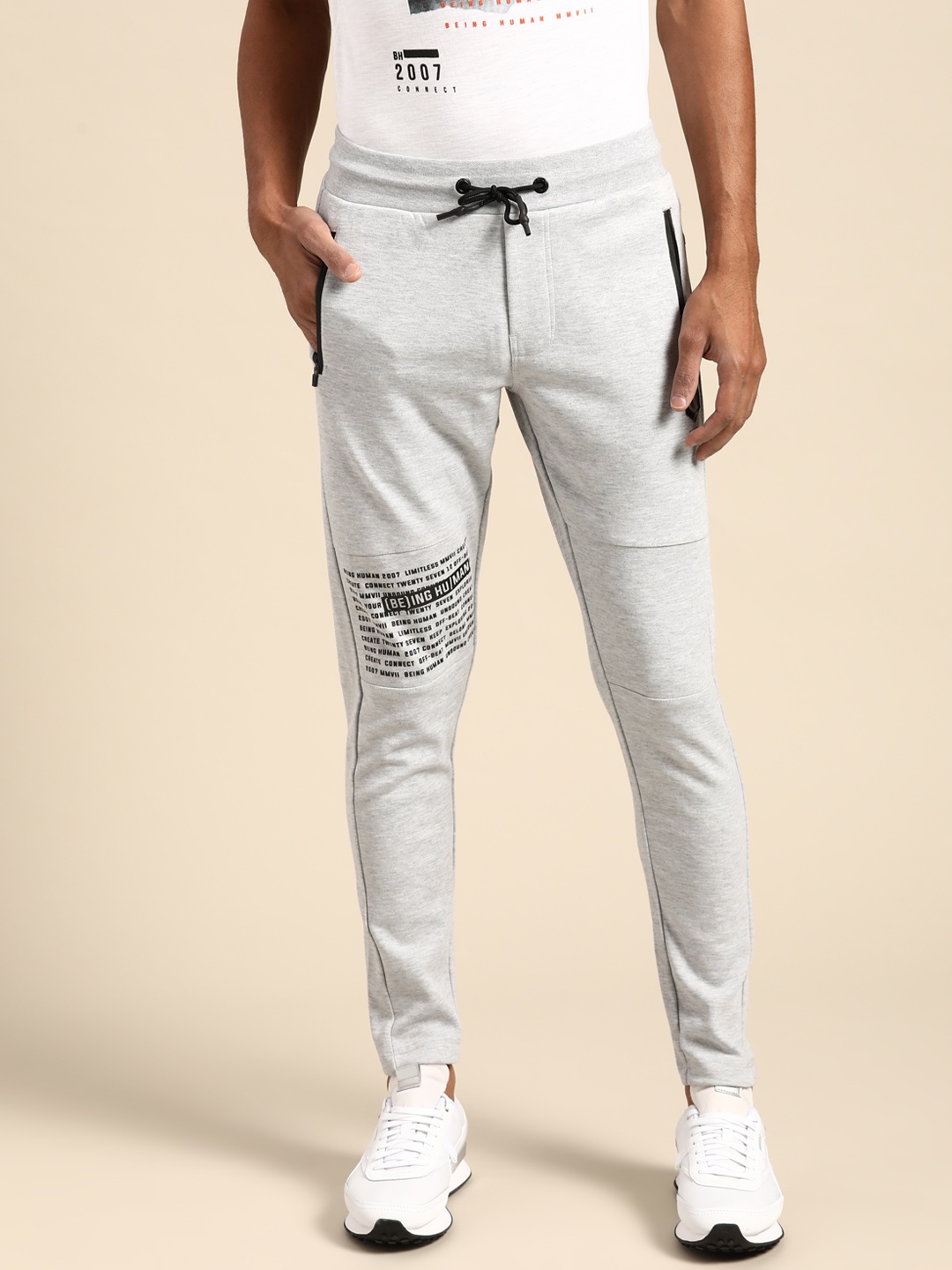 

Being Human Men Grey Melange Solid Track Pants