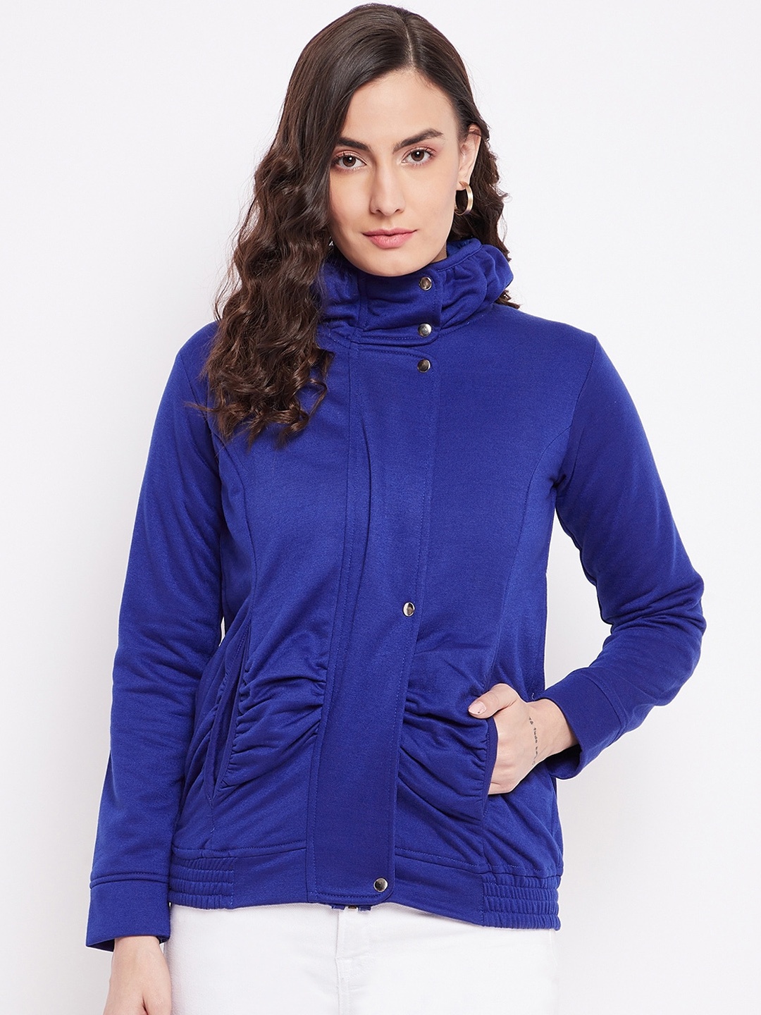 

PURYS Women Blue Fleece Tailored Jacket