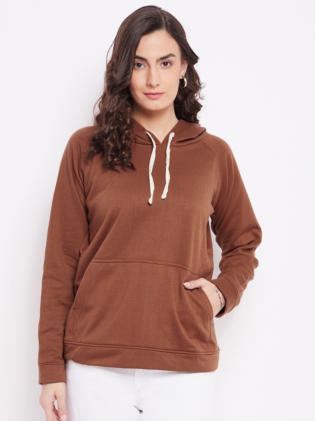 

PURYS Women Brown Hooded Sweatshirt