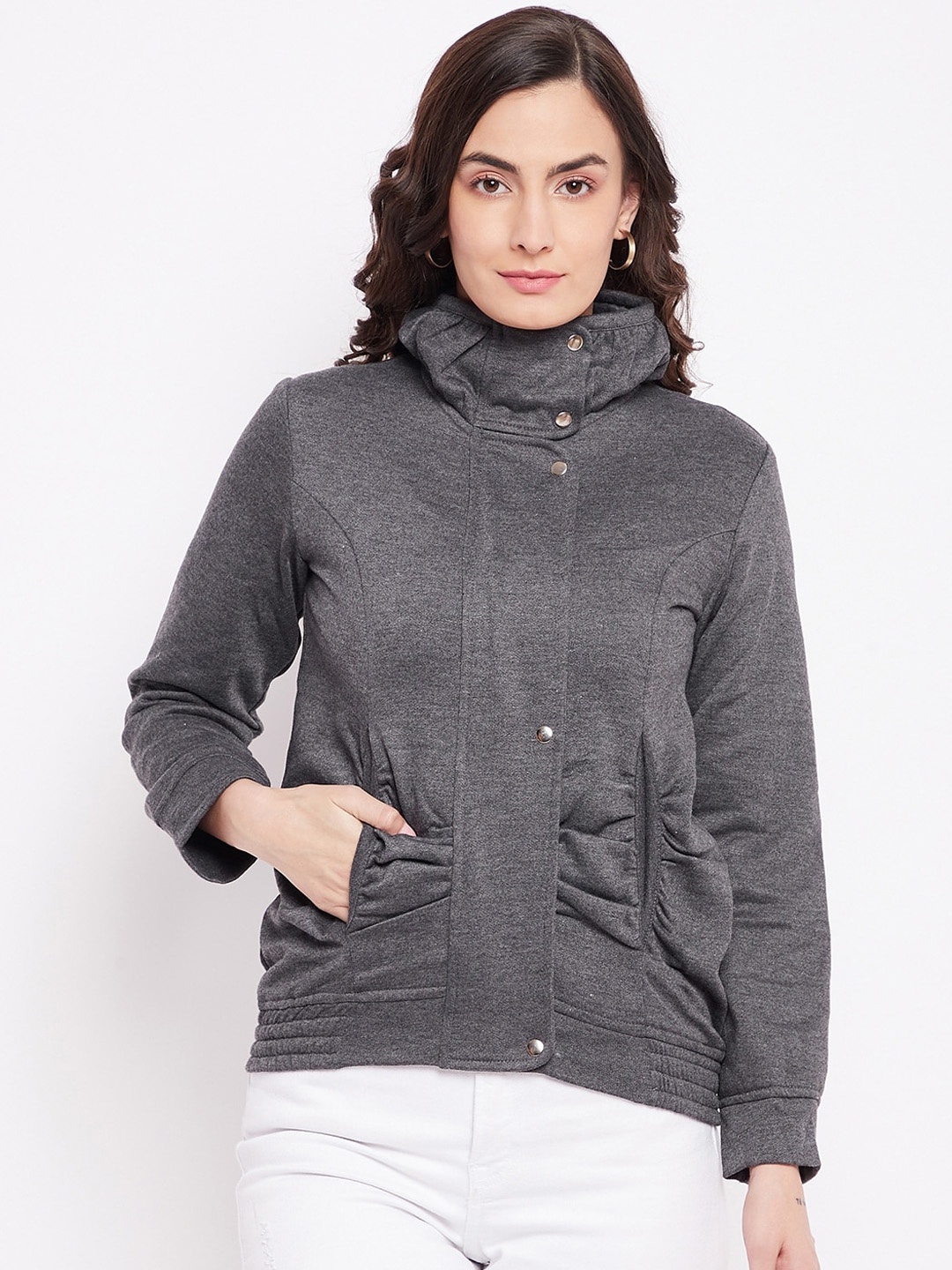 

PURYS Women Grey Fleece Tailored Jacket