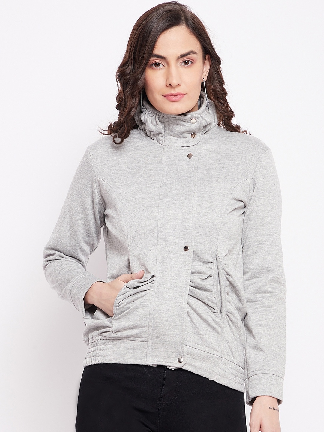 

PURYS Women Grey Fleece Tailored Jacket