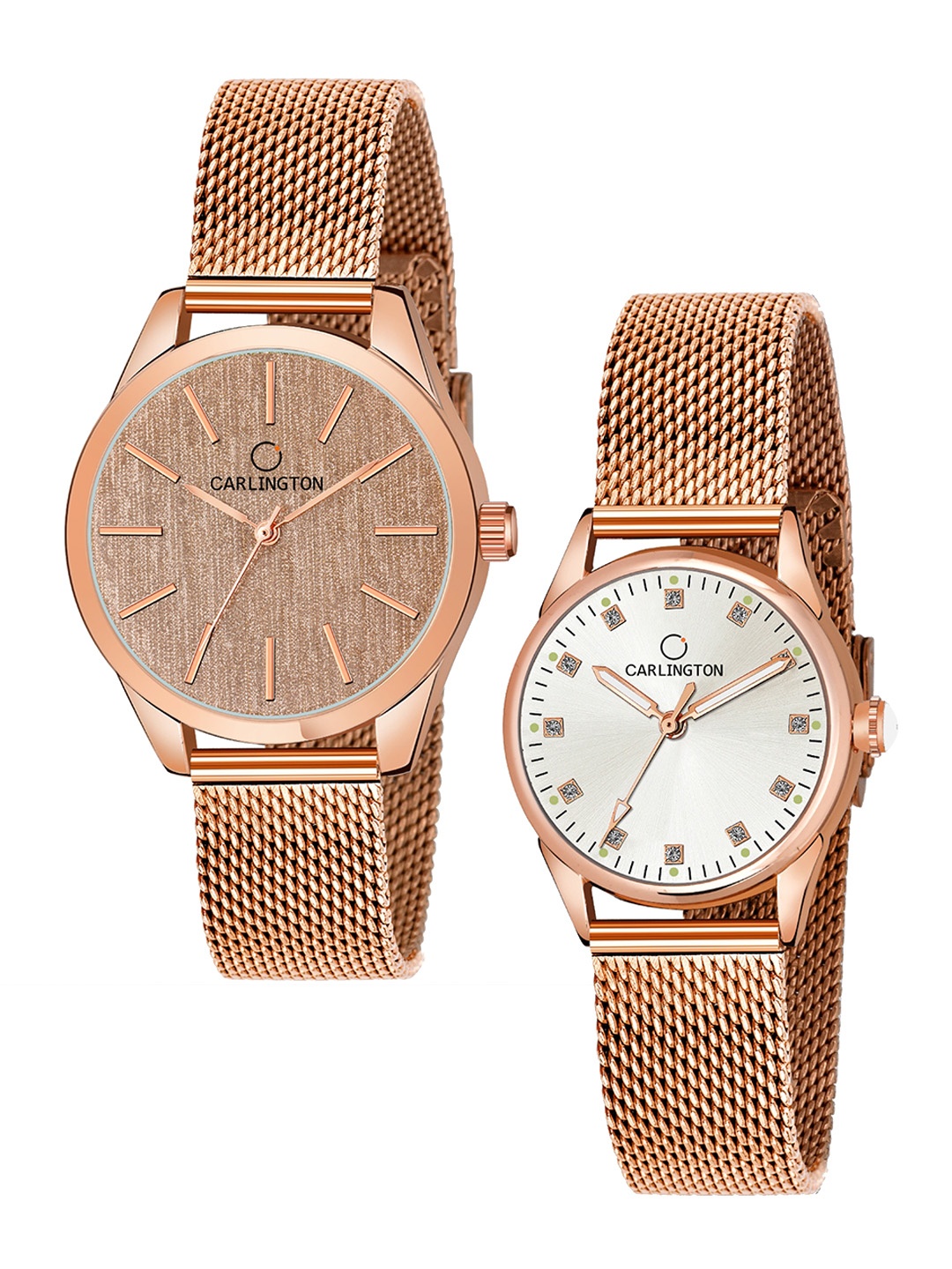 

CARLINGTON Women Pack of 2 Bracelet Style Straps Analogue Watch CT2001 CT2003, Multi