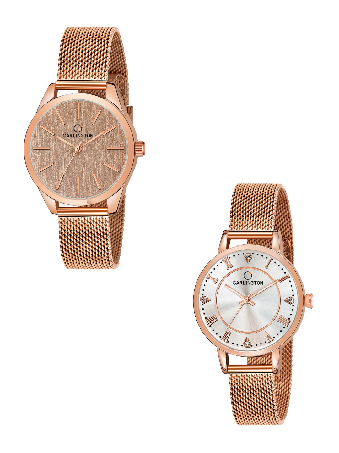 

CARLINGTON Women Set of 2 White Dial & Rose Gold Stainless Steel Analogue Watch