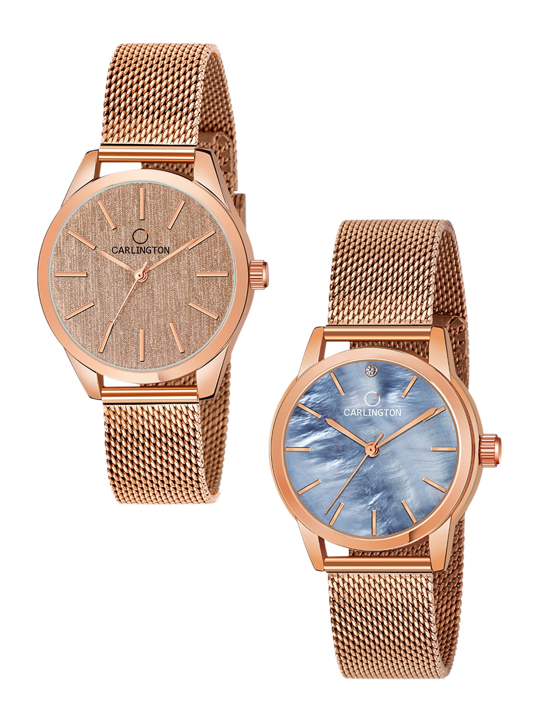 

CARLINGTON Women Set of 2 Analogue Watch - CT2001 RoseGold-CT2010 RoseBlue, Gold