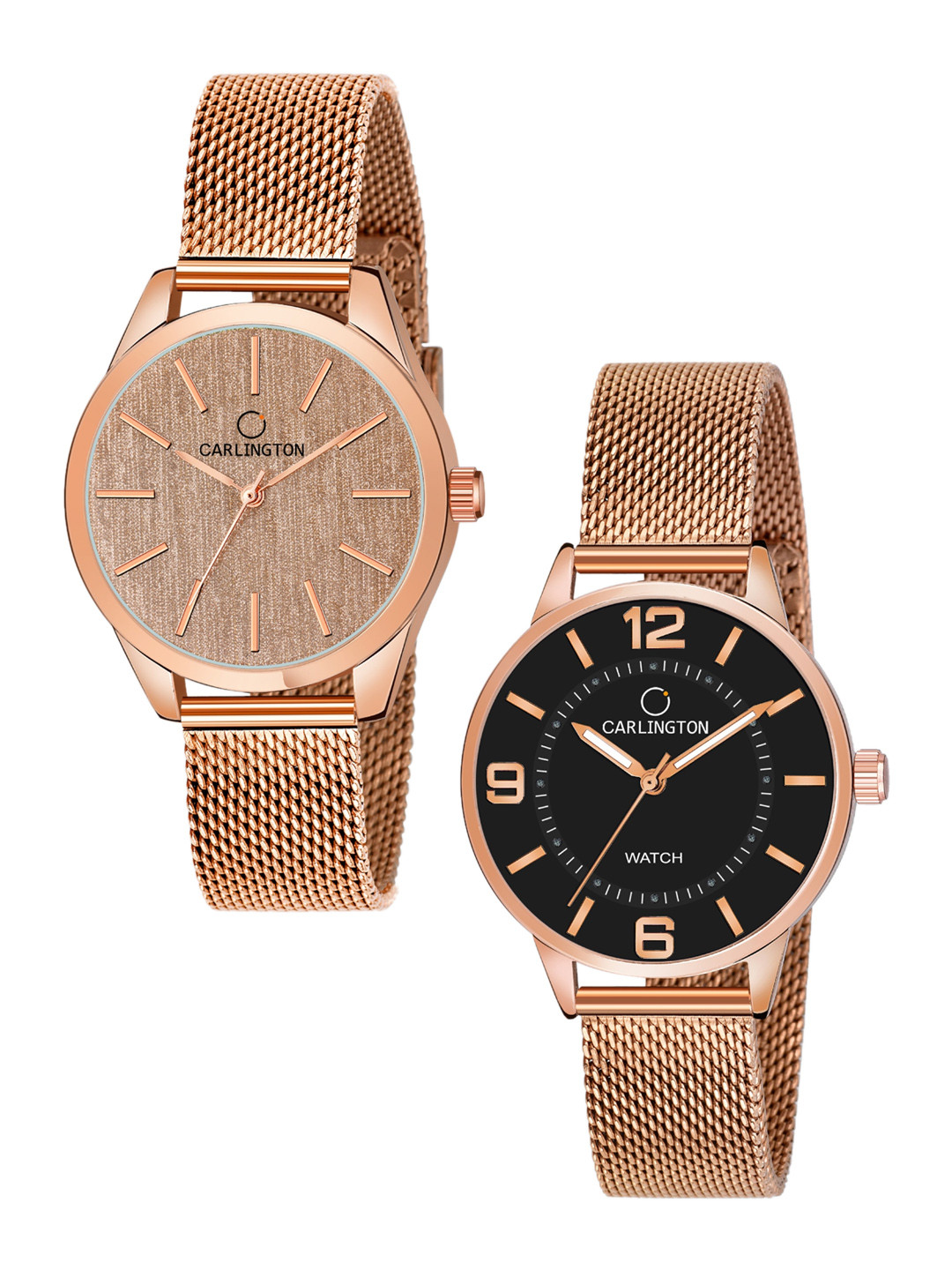 

CARLINGTON Women Set Of 2 Analogue Watch CT2001 RoseGold-CT2002 RoseBlack, Rose gold