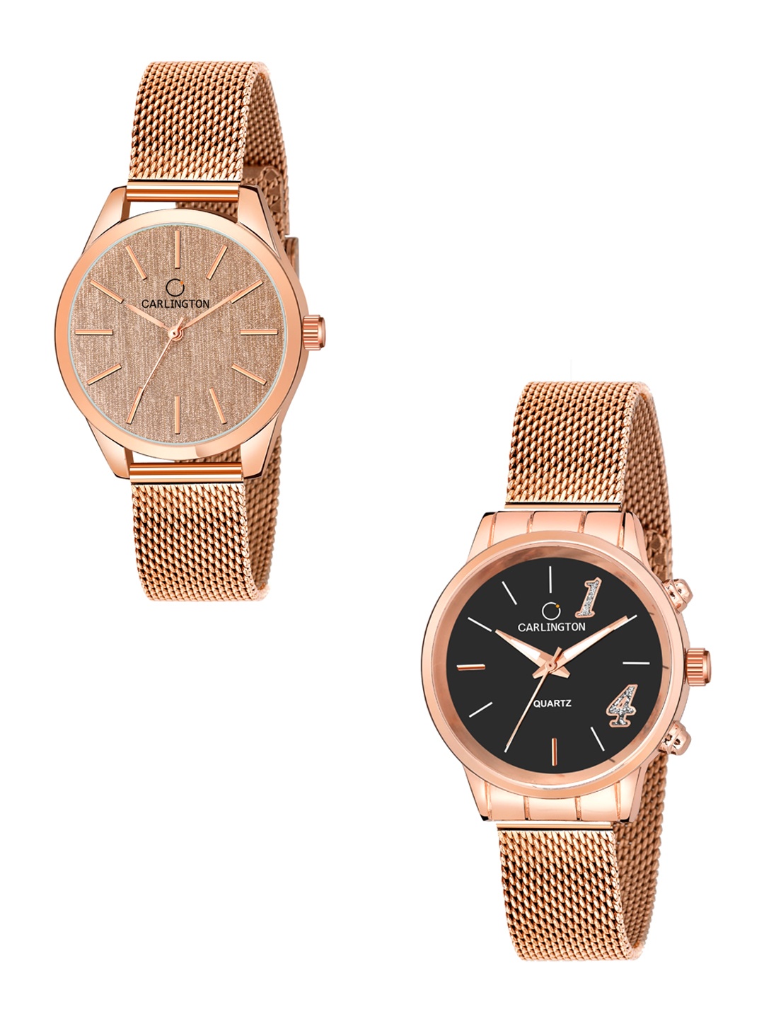 

CARLINGTON Women Pack Of 2 Rose Gold-Toned Analogue Watch