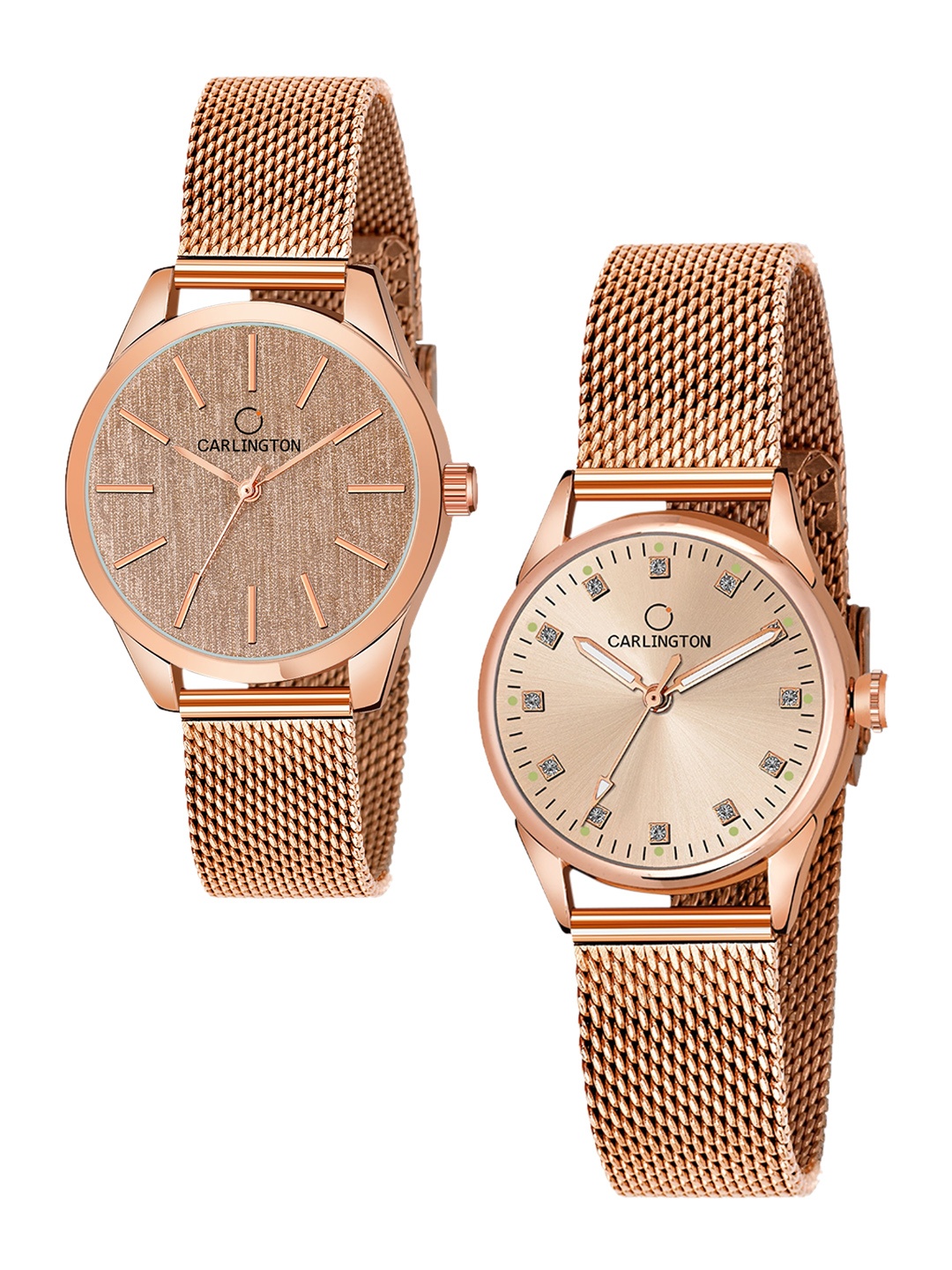 

CARLINGTON Women Pack of 2 Bracelet Style Straps Analogue Watch CT2001 CT2003, Multi