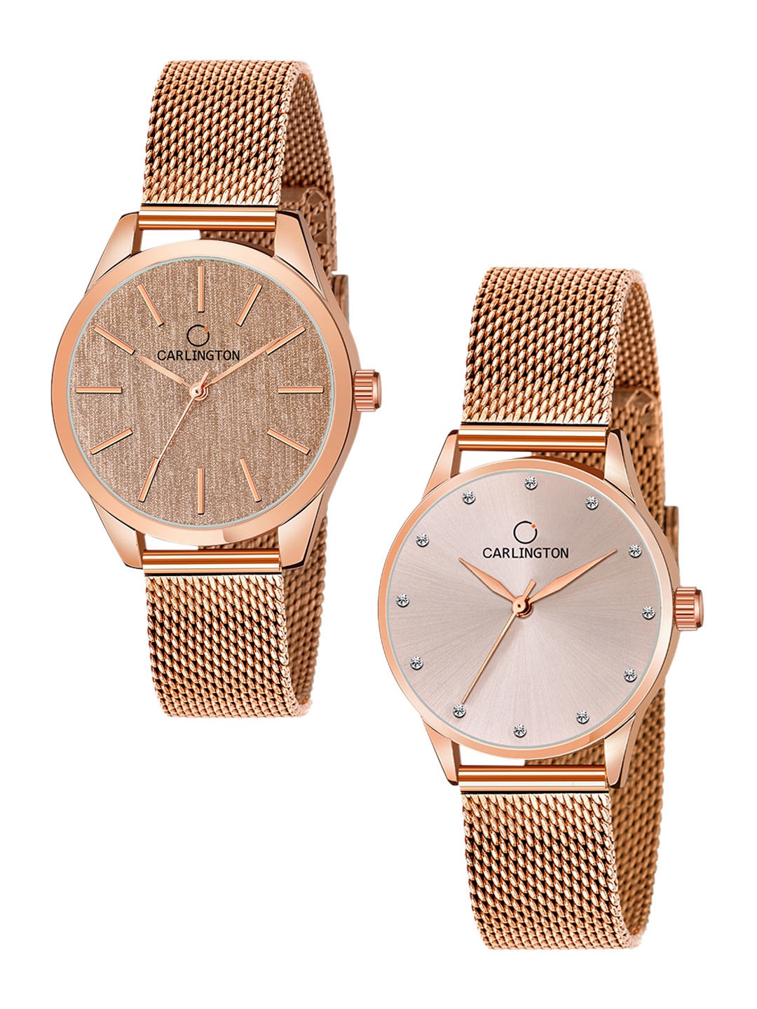

CARLINGTON Women Set of 2 Analogue Watch - CT2001 RoseGold-CT2009 RoseGold, Gold