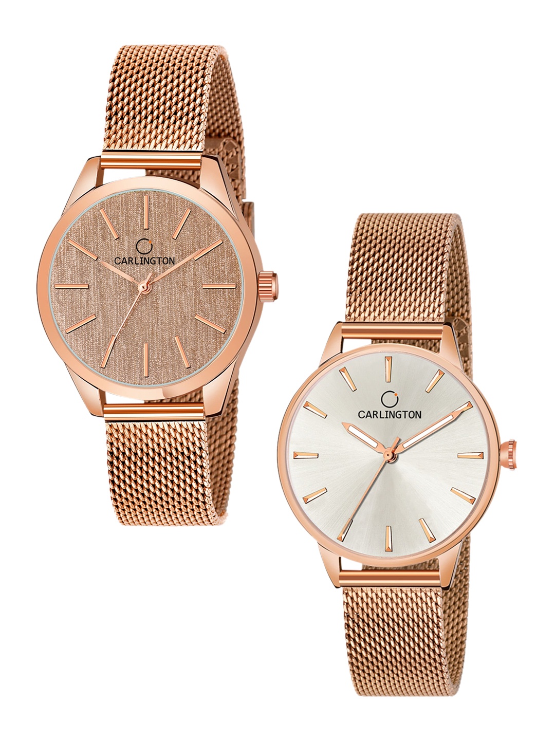 

CARLINGTON Women Set Of 2 Analogue Watch CT2001 RoseGold-CT2007 RoseWhite, Rose gold