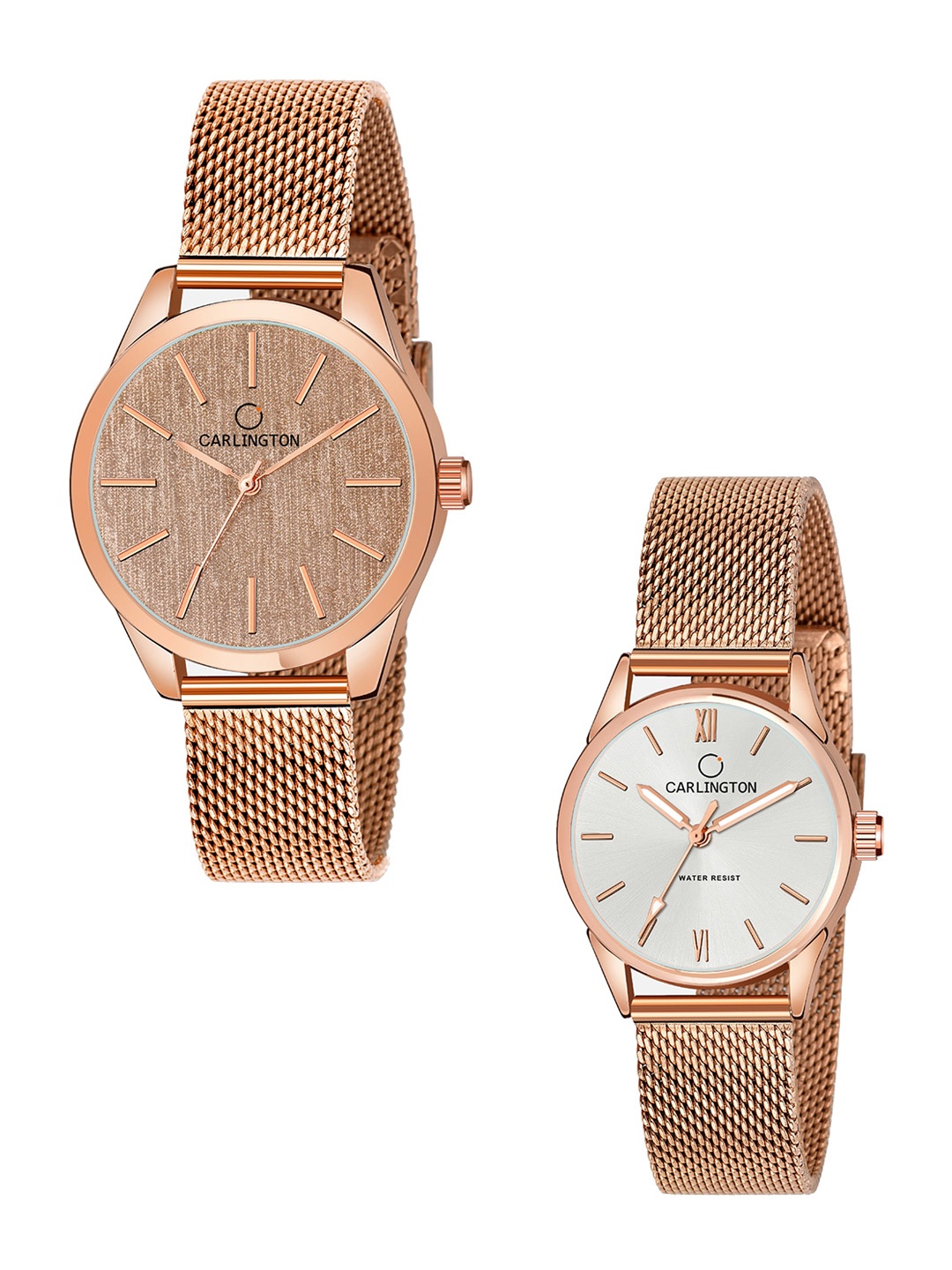 

CARLINGTON Women Set Of 2 Analogue Watch CT2001 RoseGold-CT2008 RoseWhite, Rose gold