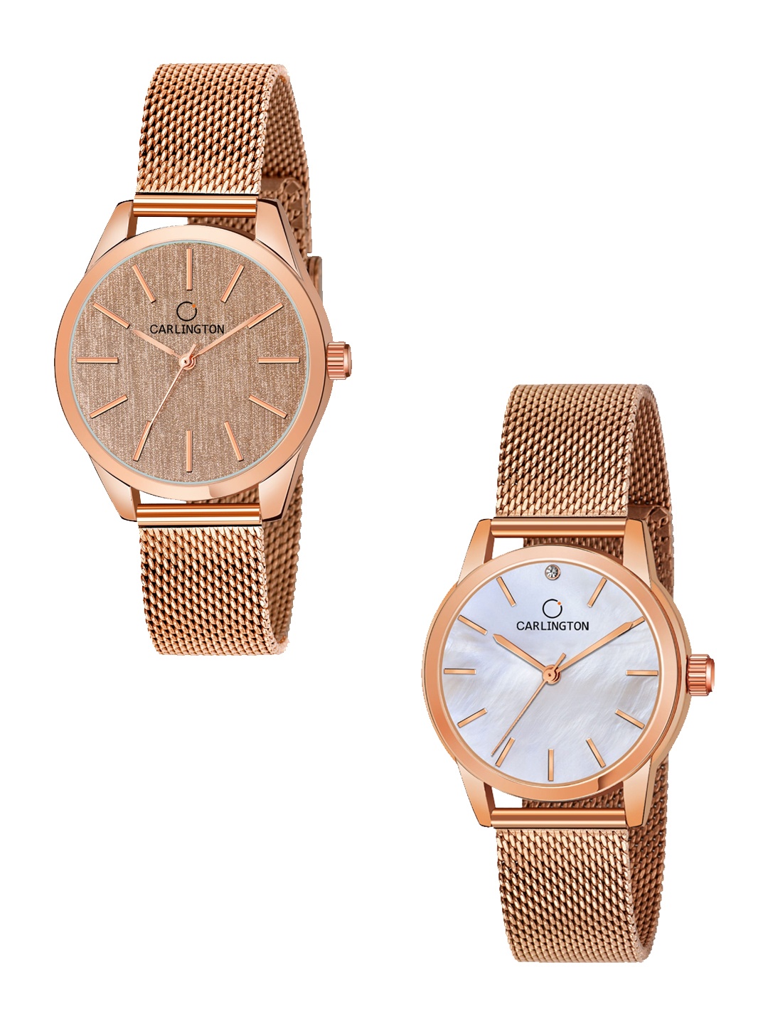 

CARLINGTON Women Set Of 2 Analogue Watch CT2001 RoseGold-CT2010 RoseWhite, Rose gold