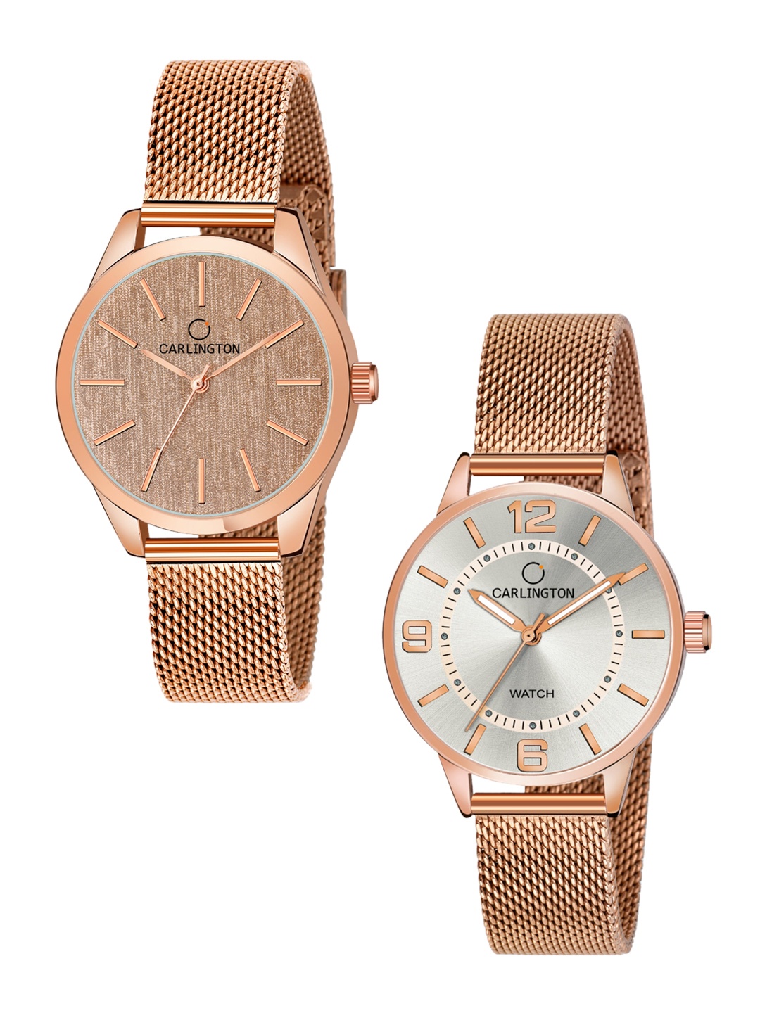 

CARLINGTON Women Set Of 2 Analogue Watch CT2001 RoseGold-CT2002 RoseWhite, Rose gold