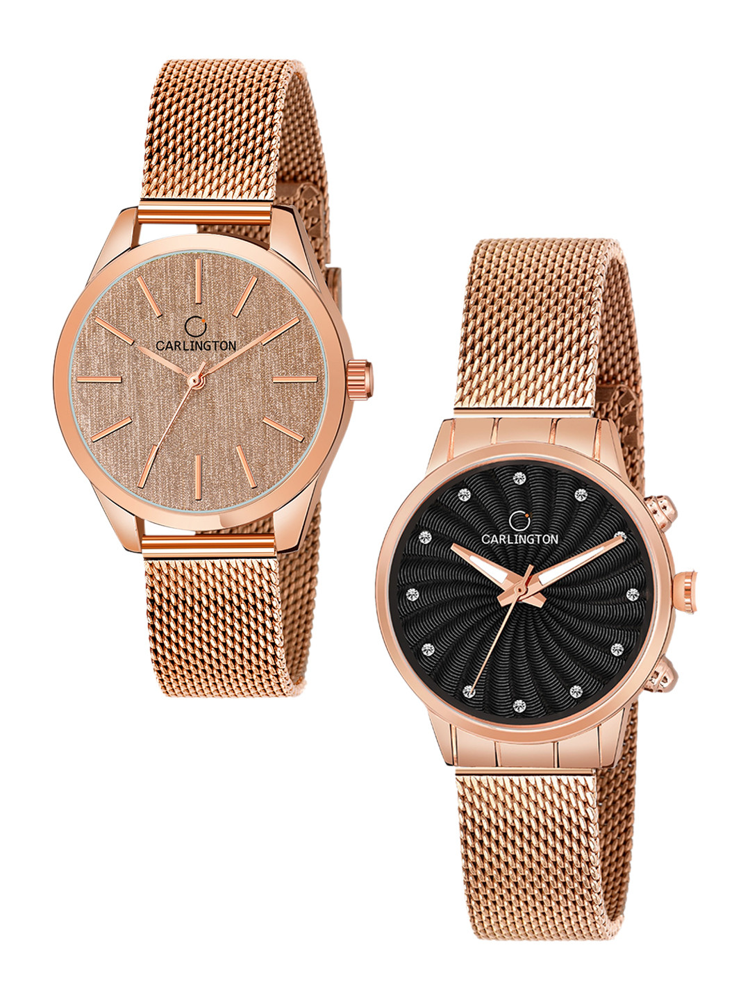 

CARLINGTON Women Set of 2 Analogue Watch - CT2001 RoseGold-CT2017 RoseBlack, Black