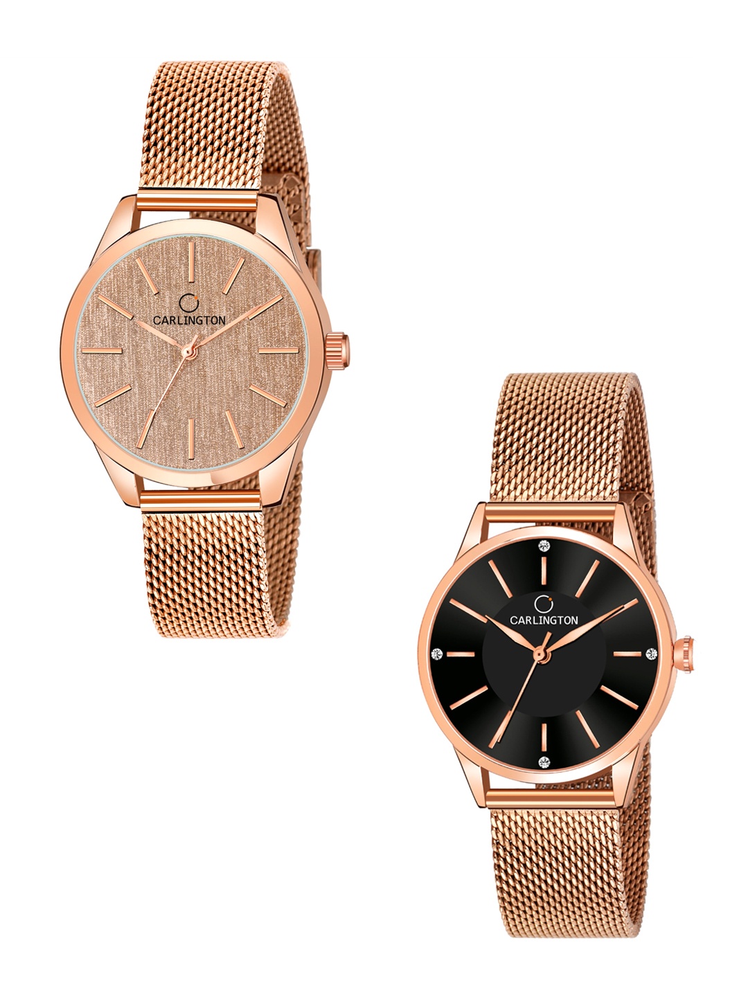 

CARLINGTON Women Rose Gold-Toned Dial & Rose Gold Toned Stainless Steel Bracelet Style Straps Analogue Watch