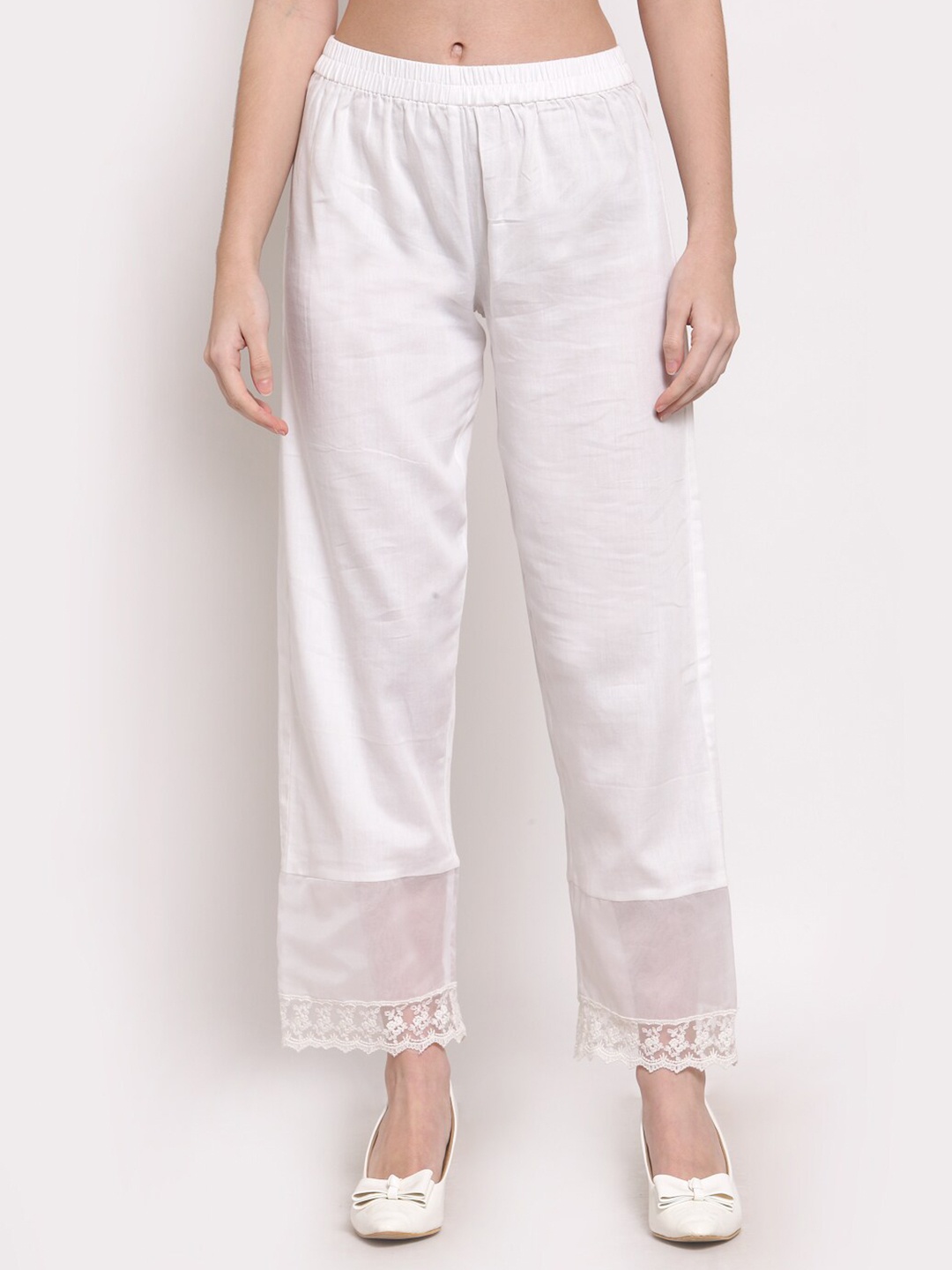 

DART STUDIO Women White Solid Wide Leg Palazzo